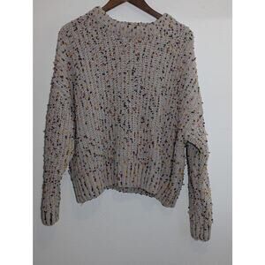 Easel Confetti Pom Pom Crew Neck Knit Cream Sweater Multicolor Size Small M